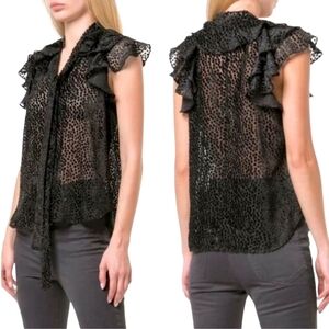 Robert Rodriguez Pauline Burnout Velvet Top Black Sheer Ruffled Sleeves size 4